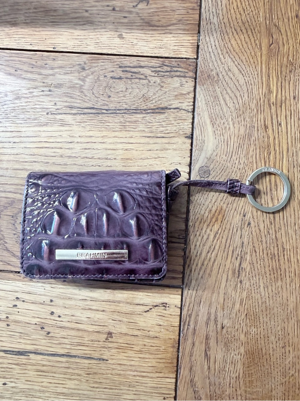 Brahmin Plum Croc-Embossed Leather Key Ring Wallet